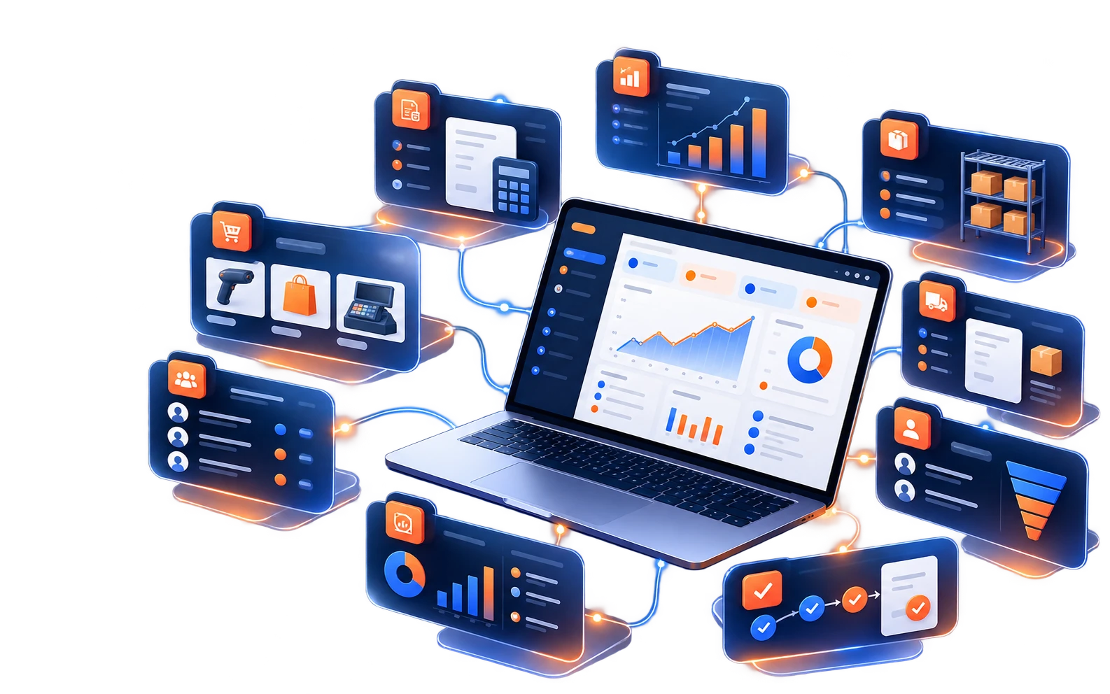 YENU ERP accounting, reporting and compliance modules shown together